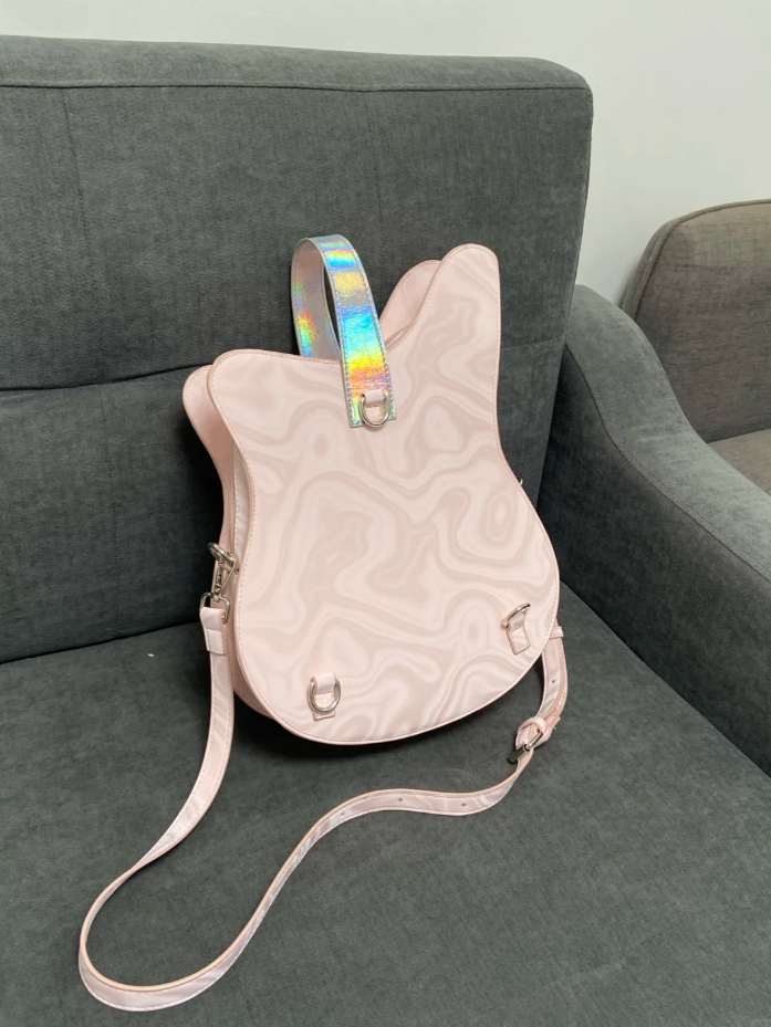 Guitar-Shaped Bag Accents Cute Heart Dreamy Ita With Style 2-Way Pink Chain Y2K