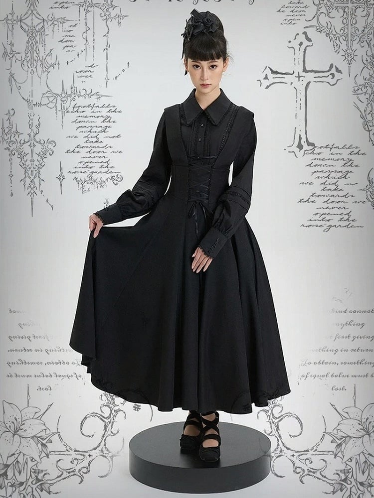 High Skirt Waist Gothic Lolita Shoulder Straps Black with