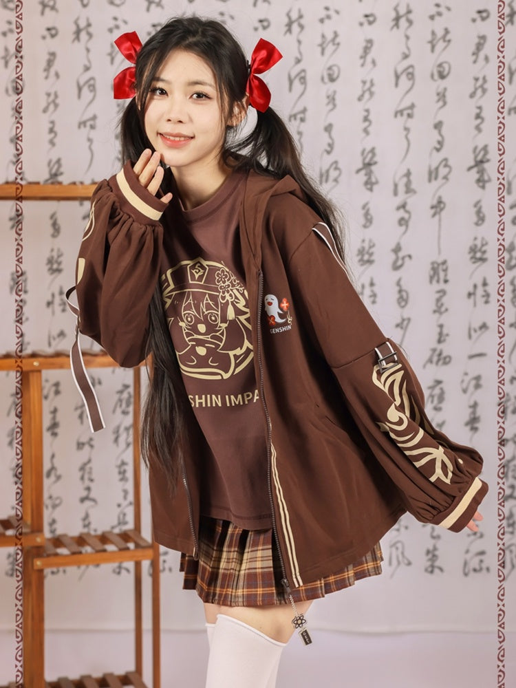 Hu Tao Inspired Brown Graphic T-shirt