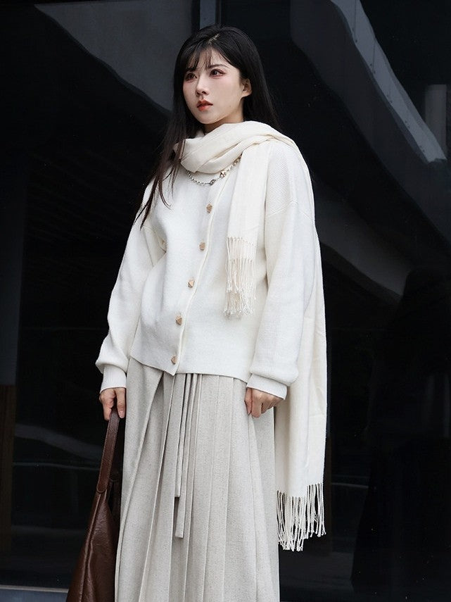 Closure Unisex Cardigan in Front Style Chinese White Button