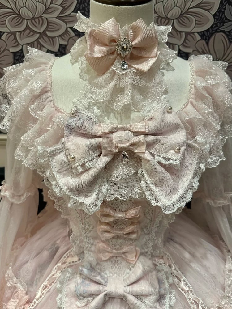 with Lace Choker Pendant Rhinestone Pink and Lolita Bow