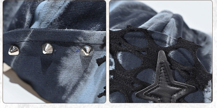 グランジパンクロックスタースタッドブルー&ブラックタイダイベレー帽