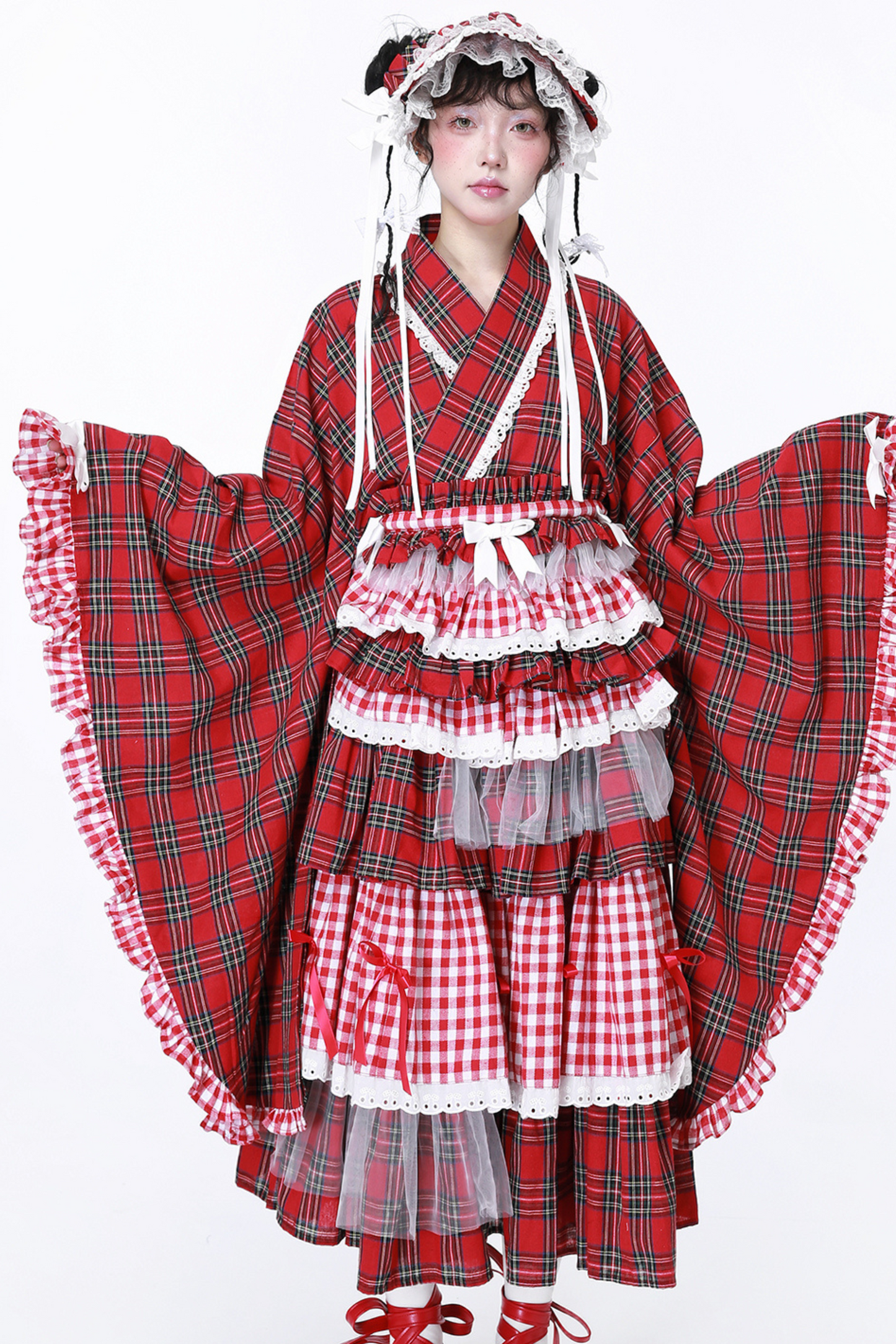 着物風レトロチェックトップス