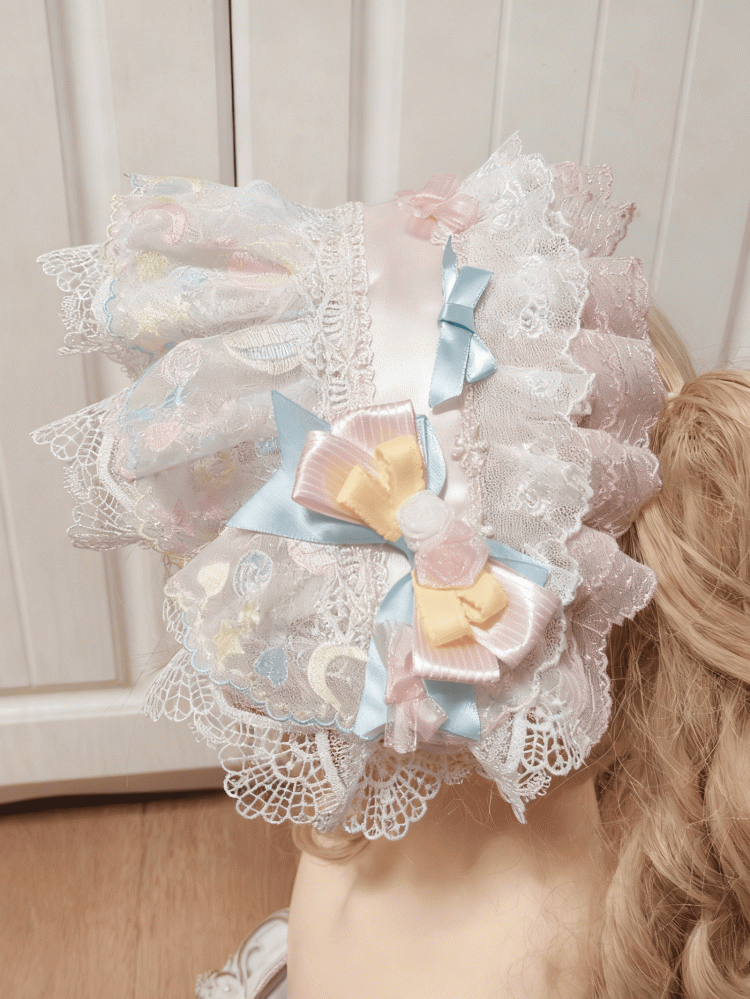 Embroidery Sweet Macaron Star-Moon Pastel Lolita Lace Rainbow Hairband