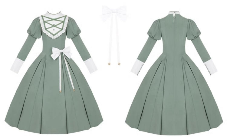 Grünes elegantes Juliette-Ärmelkleid Nonne Lolita Langarm Einteiler