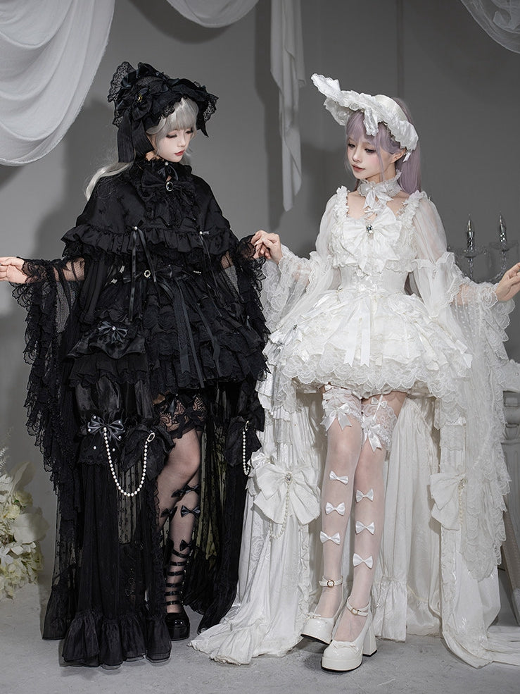 Black Bow Fabric Lolita Ruffled Cape - signorina