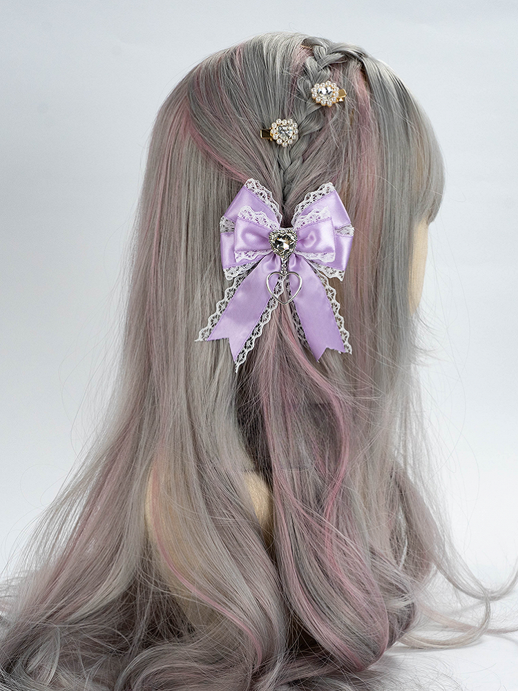 Heart Hairclip Lace Colors 16 Kei Satin Rhinestone Bow Jirai