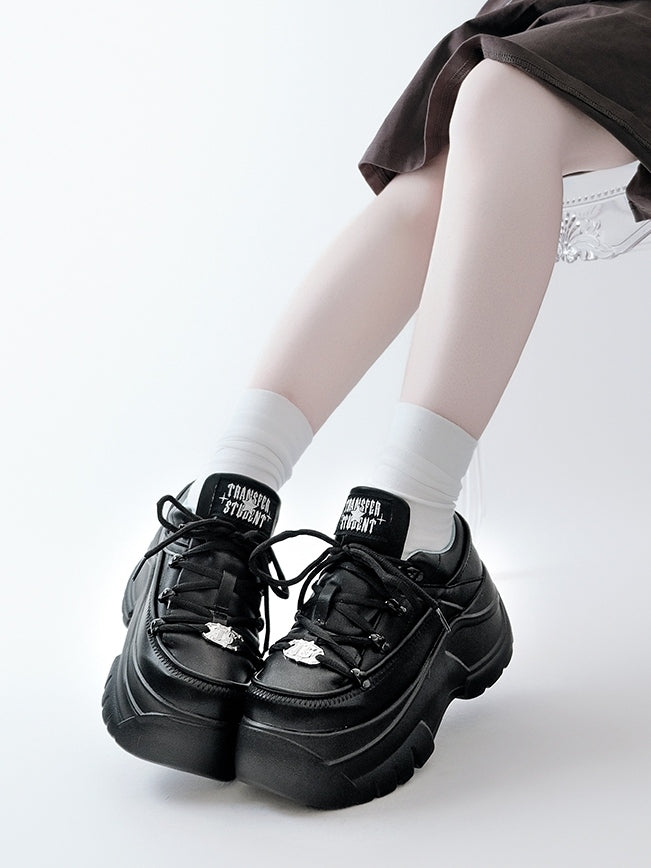 Mattend with Kei Sneakers PU Platform Design Lace-Up Jirai Black