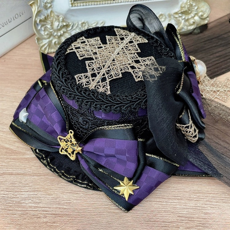 Red/Purple&Black Halloween Star Decorated Bowknot Details Mini Hat