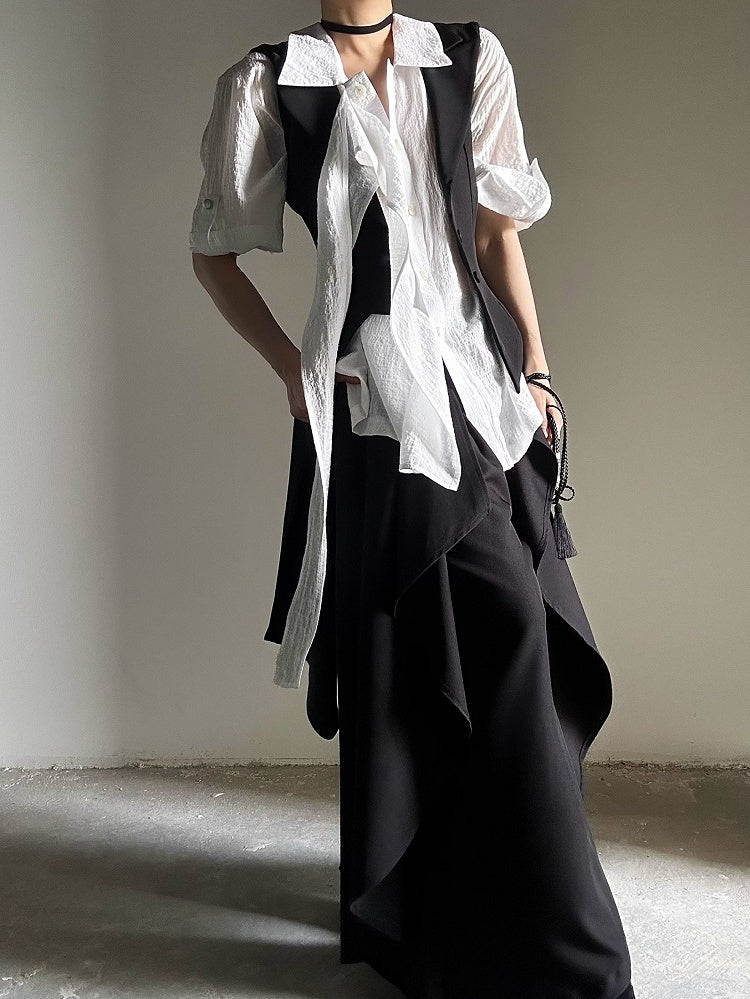 Short-Sleeve Lolita Vintage Flat Transparent Shirt Collar Tie with Ouji Long White Pointed