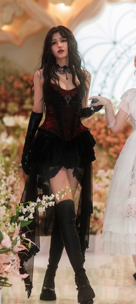 ゴス スパイダーウェブ レース ワインレッド ヴァンパイア ボーンド コルセット