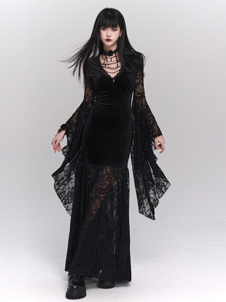 Gothic Black Chain Rosette Lace Choker