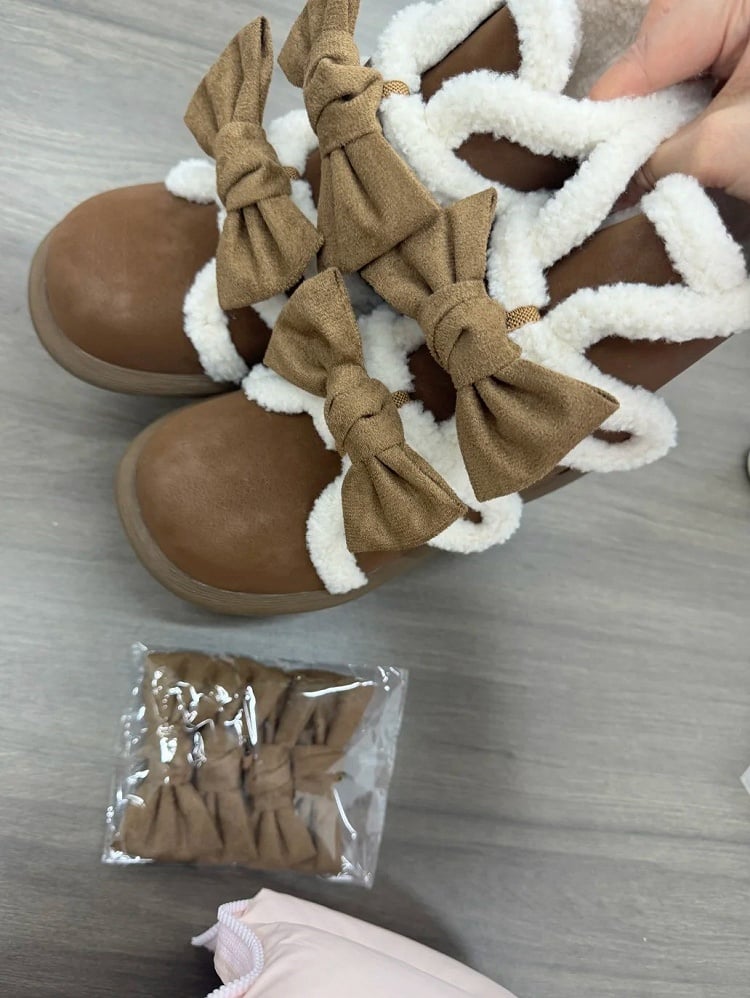 Brown Boots Loop Sweet Lolita Detachable Sole Fastener Platform Accents - and Dark 3cm Hook Bow