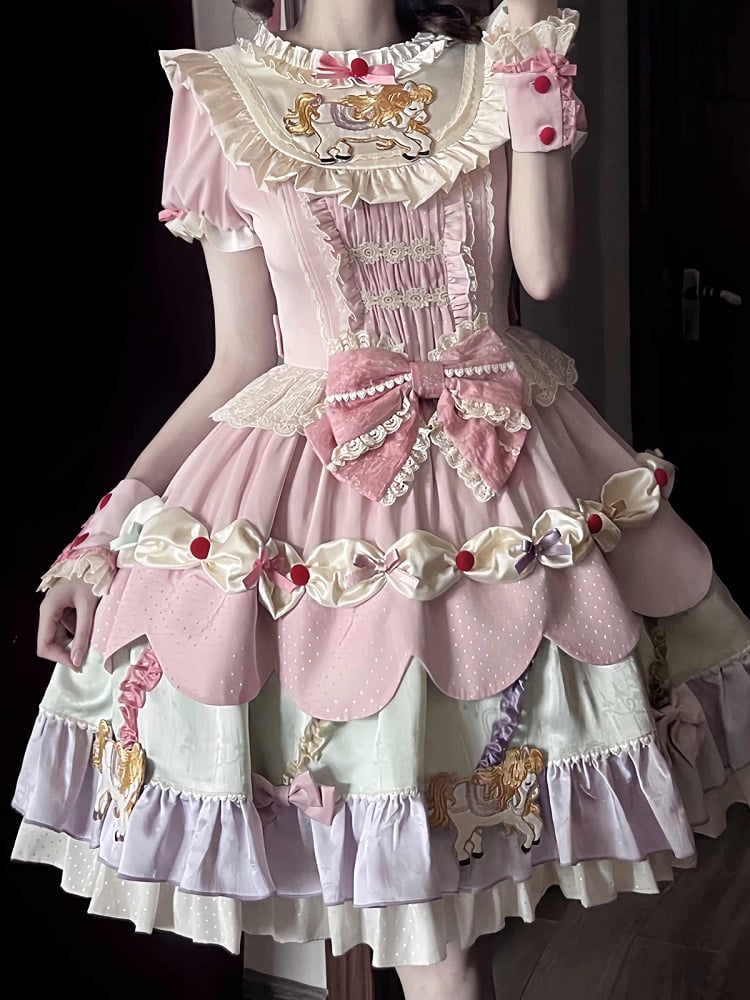 Pink Lolita Wrist Cuffs with Ruffle Details - Sweet Dream