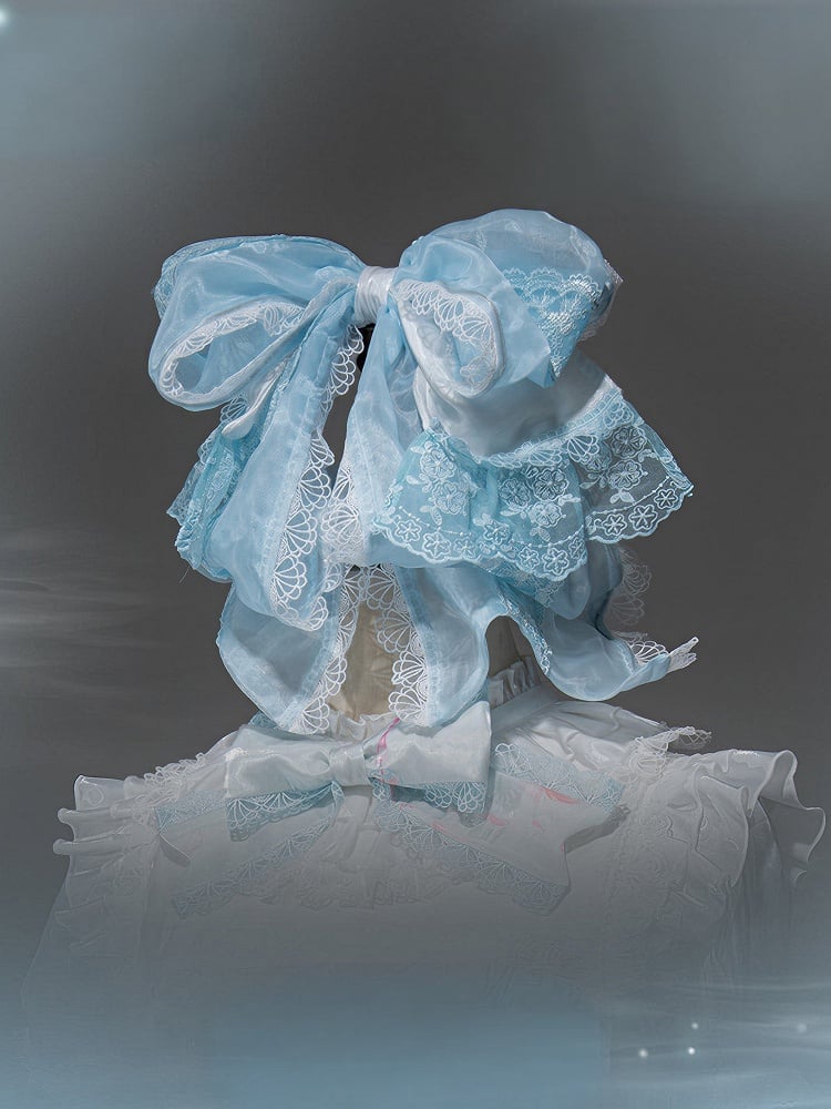 Grand Nœud Bleu Bordure Dentelle Douce KC - Mewroco