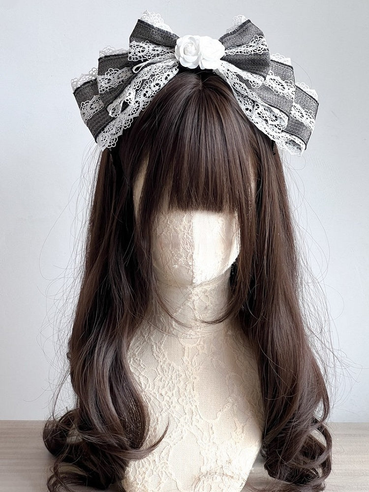 Lolita Red/Black Lace-Trimmed KC Decorations with White Bow Flower