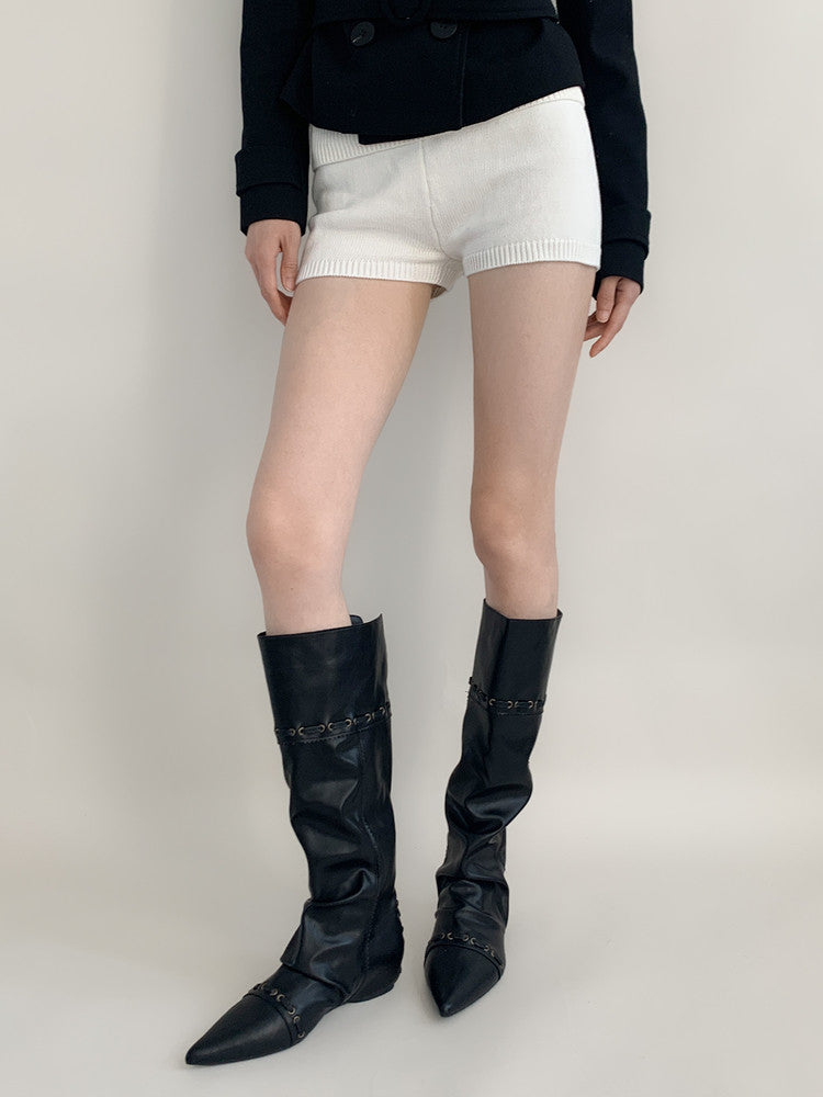 High-Waist (White) Hot Knit Shorts