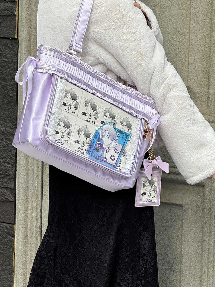 イタバッグ フリルリボンボウ 大容量トートバッグ パープルトリム