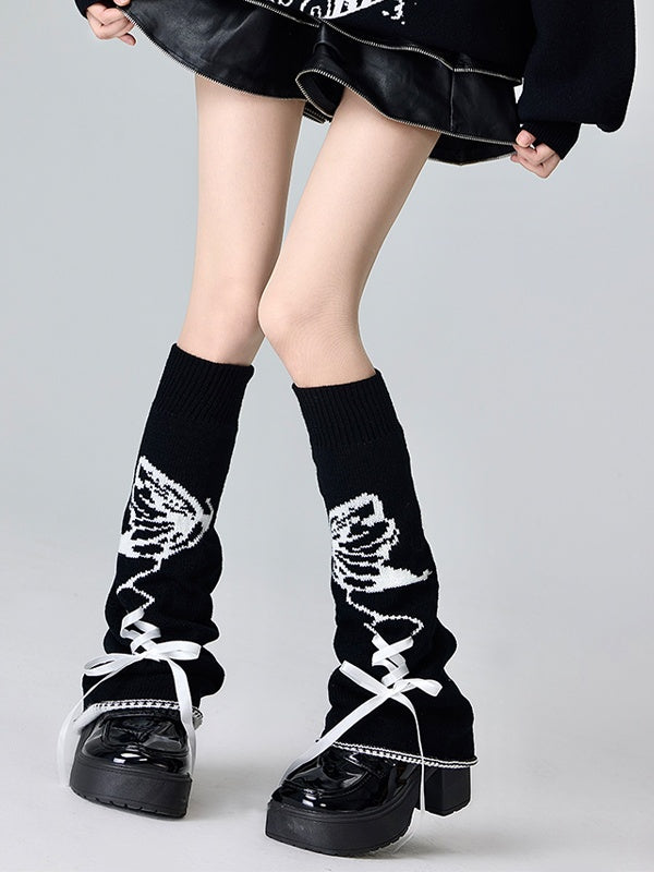 Beinwärmer mit Schmetterlingsmuster und Schnürdetail in Schwarz und Pink/Schwarz und Weiß/Pink und Weiß