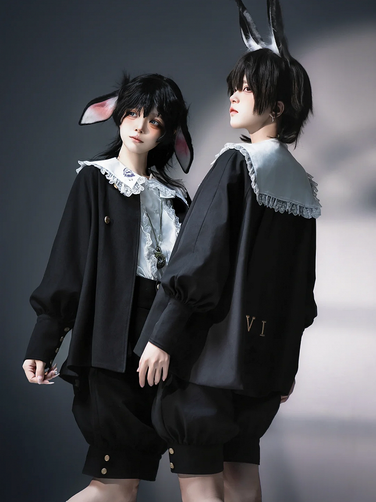 Weißes Ouji Lolita Doll Langarmhemd mit flachem Kragen