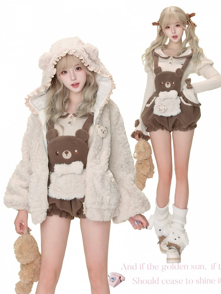 Bear Dark Bubble Shorts Overalls Brown