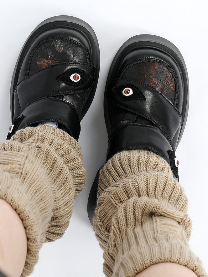 Strap Punk Eye Heels Plattformen Verschlüsse Chunky - Velcro Schwarz Dämonische Patch mit