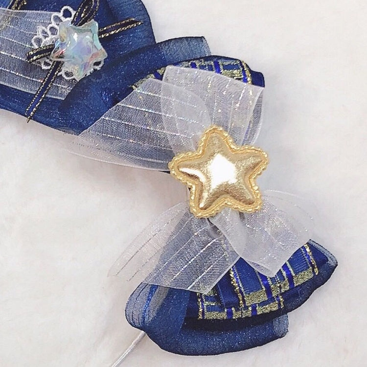 Decorated Blue Idol Dark//Light Lolita Hairclip Star Bowknot