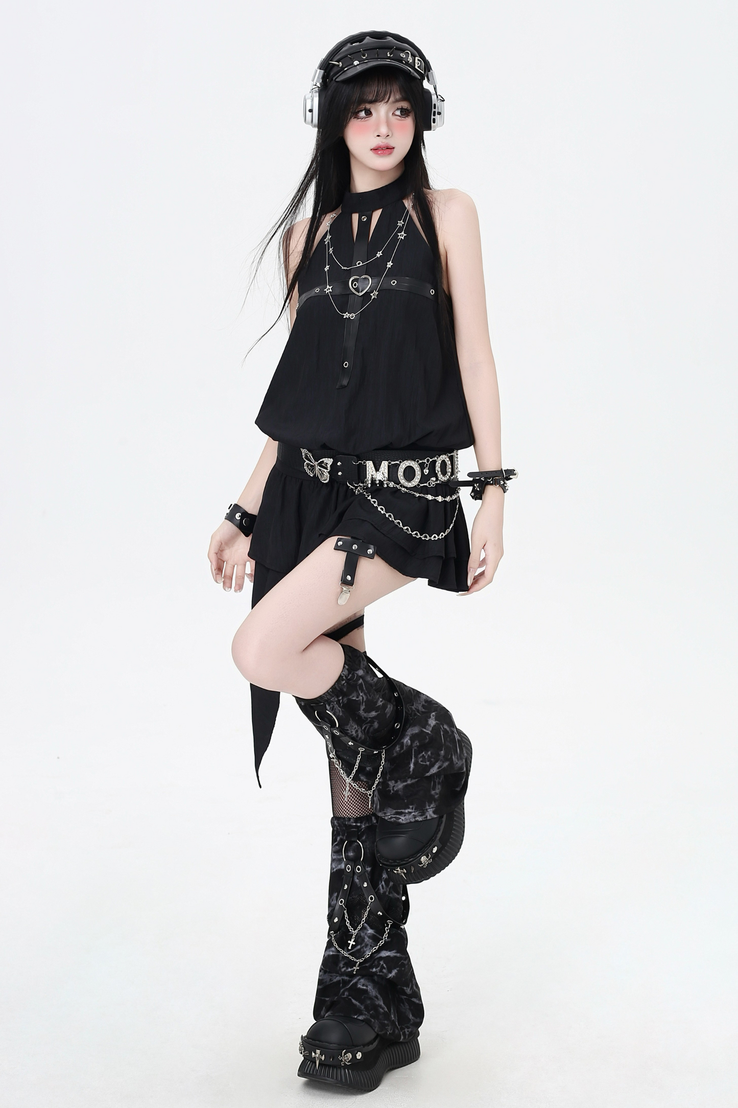 Ärmelloses Minenkleid mit Kreuzmuster