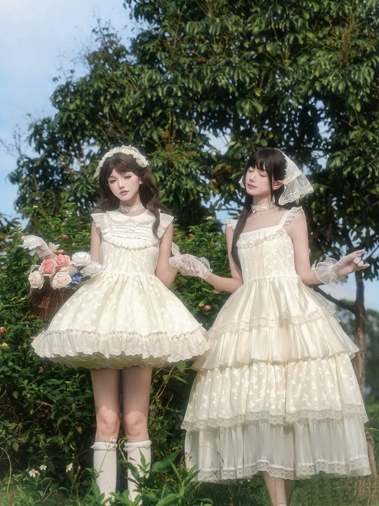 Dress Butterfly Creamy Lace JSK Set Lolita Layered Full Patched