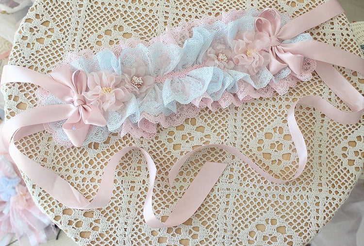Ruffled Pastel Lace Blue Hairband Pink