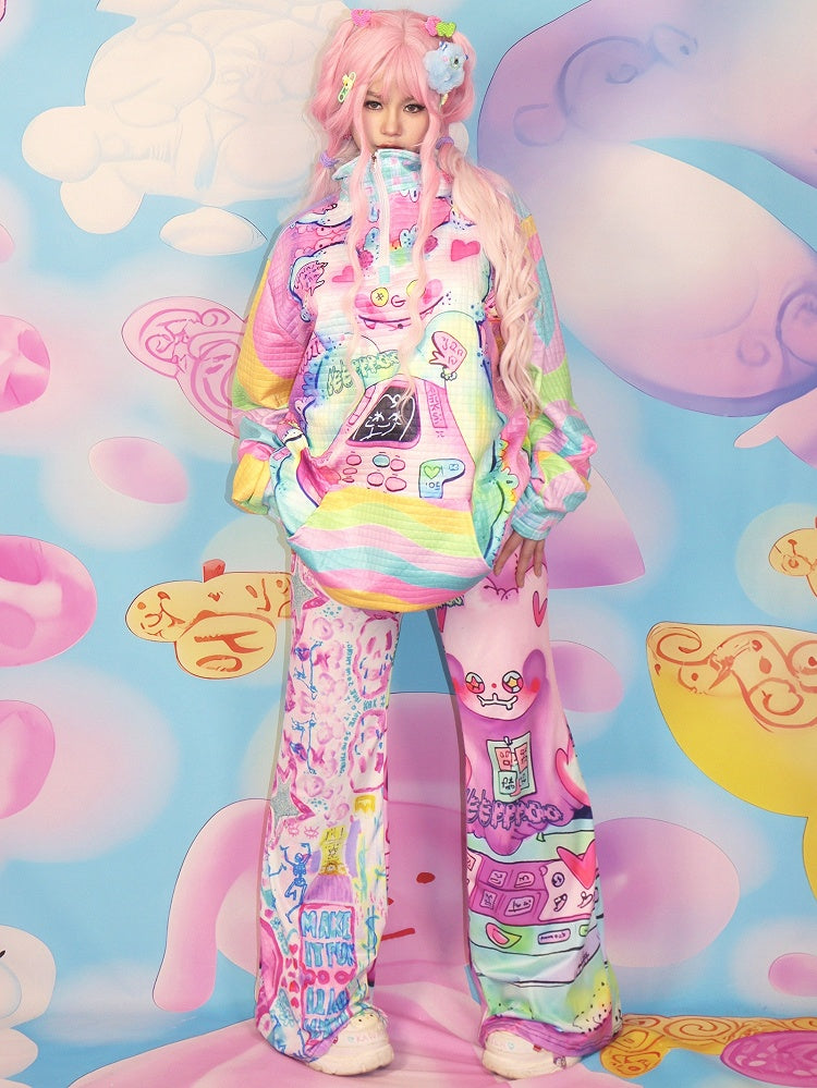 プリントスウェットシャツ ファッション 漫画 カラフル ギャル