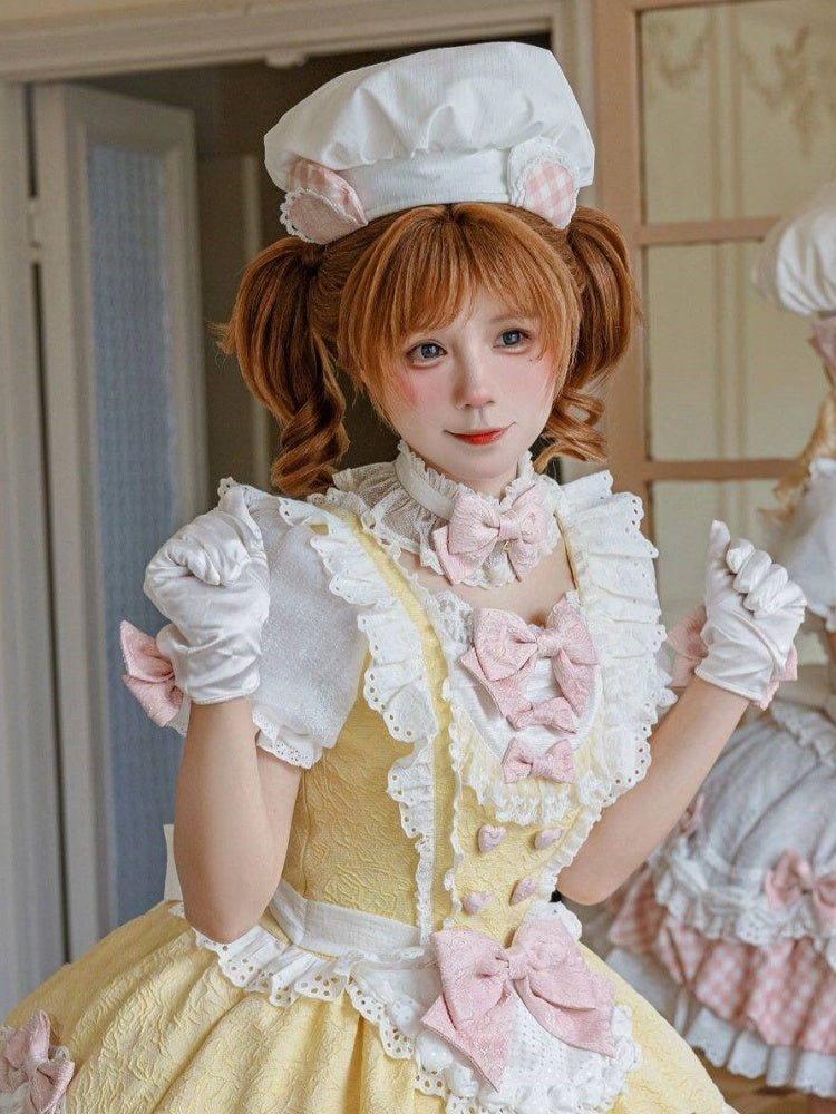 Pink & White Lolita Choker with Lace Trim and Bow Decoration - Asleep Townlet