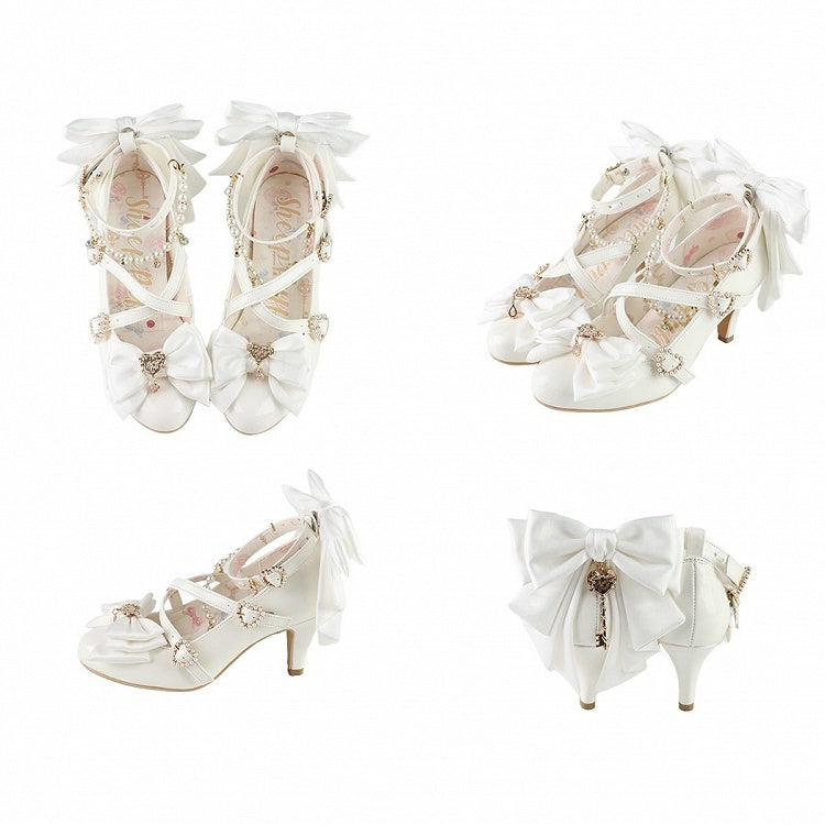 デザイン:ハートにクロスビーズ、トップチャーム、ホワイトリボン