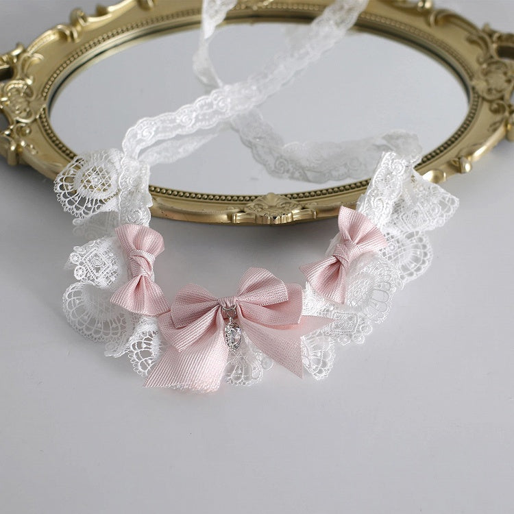 Pendant Lace Choker Blush Bow