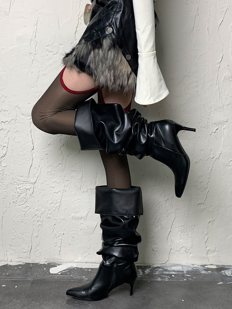 パンクなブラック&レッドのY2Kサスペンダータイツ