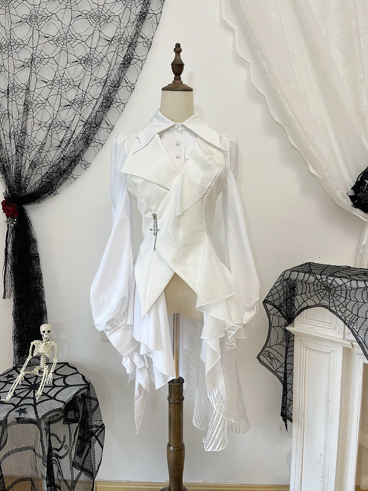 Detachable with Asymmetrical Train White Lolita Ouji Waistcoat Gothic Design