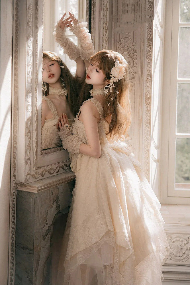 Beige Layered Handkerchief Hem Lolita JSK Dress with Ruffle Details - SecretGarden