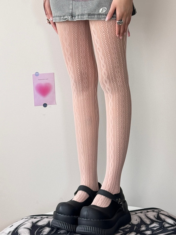 中空パープル/ブラウン/ピンクのY2Kタイツ