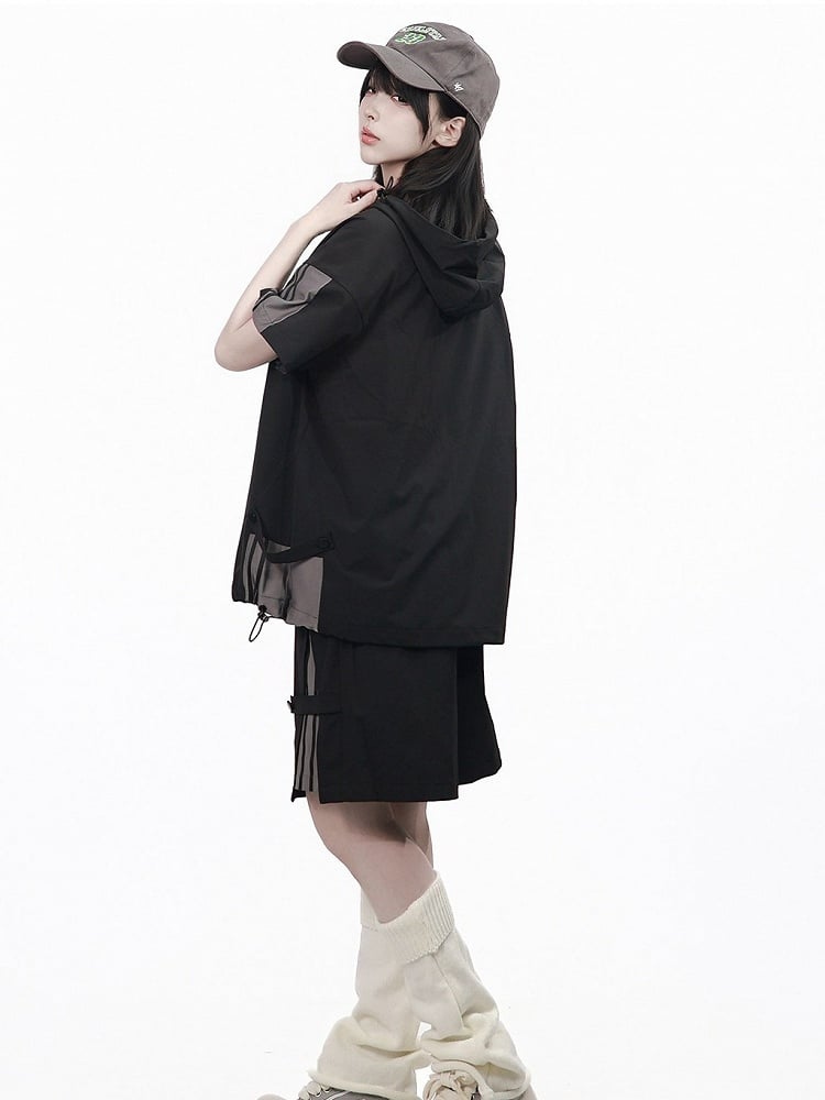 Black Breathable Wide Leg Shorts - PINK SAVIOR