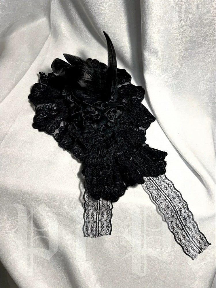 Gothic Lace Mini Hat with Feather Decor - Custom Made Earrings