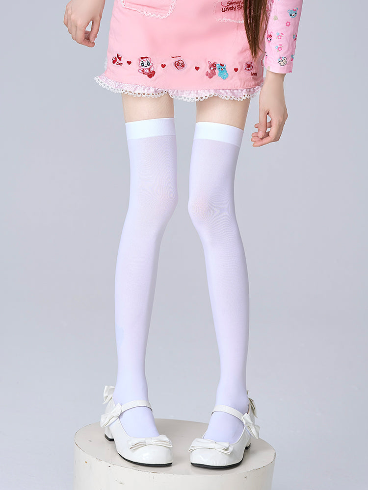 White Over 55CM Stockings Velvet Knee