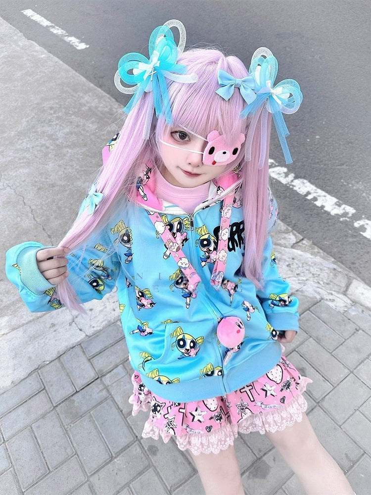 Clip Wig Pink Double Bangs Hair Short Ponytails Full with Claw