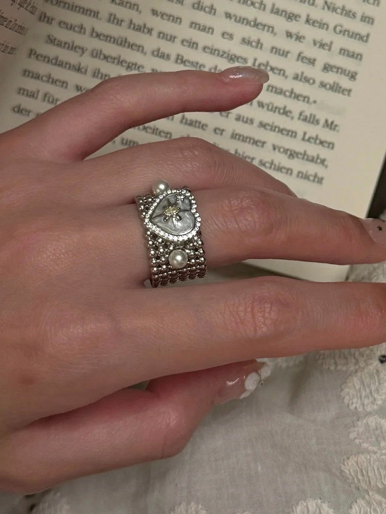 Bague Y2K argentée ornée de strass - Kiwi Store