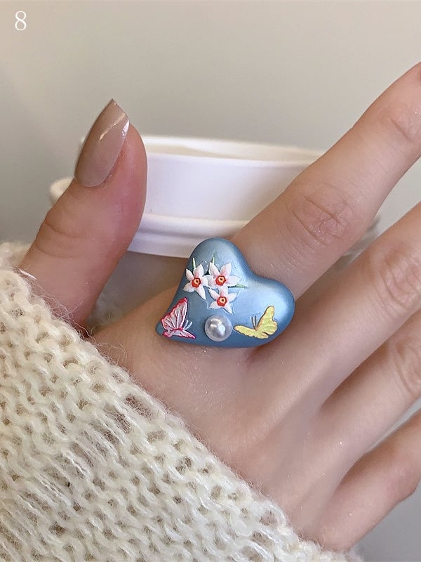 8 Bittersweet Butterfly And Ring Blue Floral Design Y2K Options