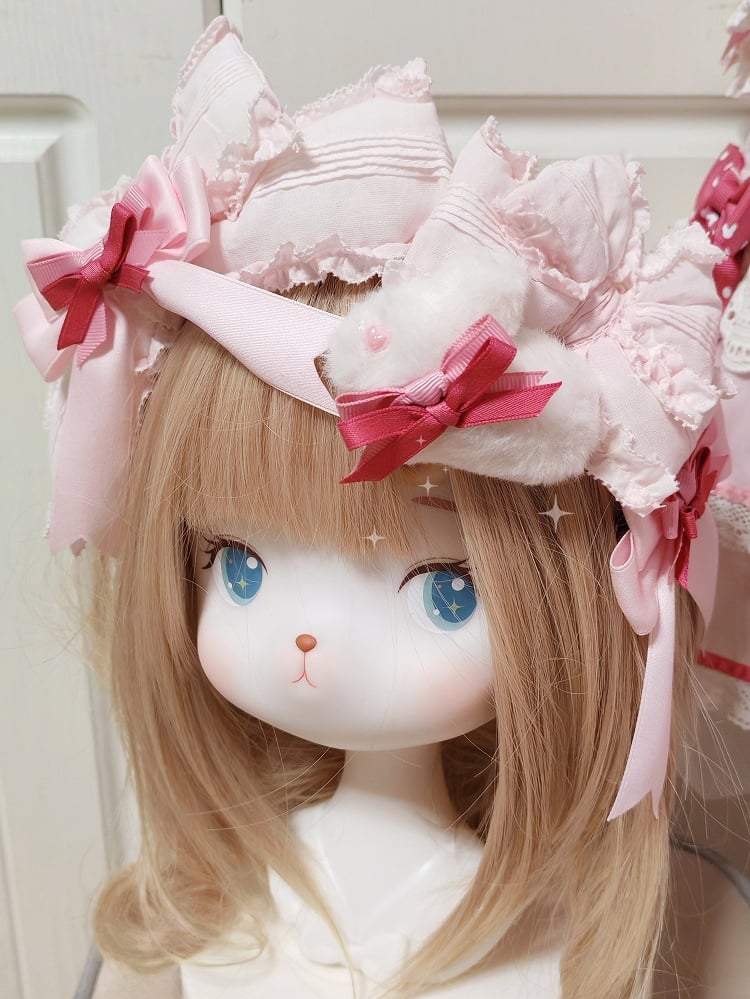 Lolita Pink Sweet Big Ruffled Light Bowknot KC