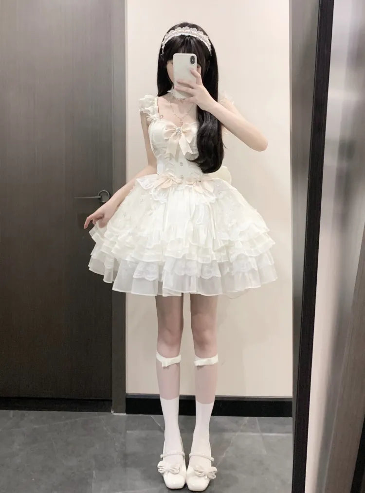 Beige Details 92CM Princess Clearance-Size Jumper Lace-up Dress for Full Skirt Set Sequins Bust XL Butterfly