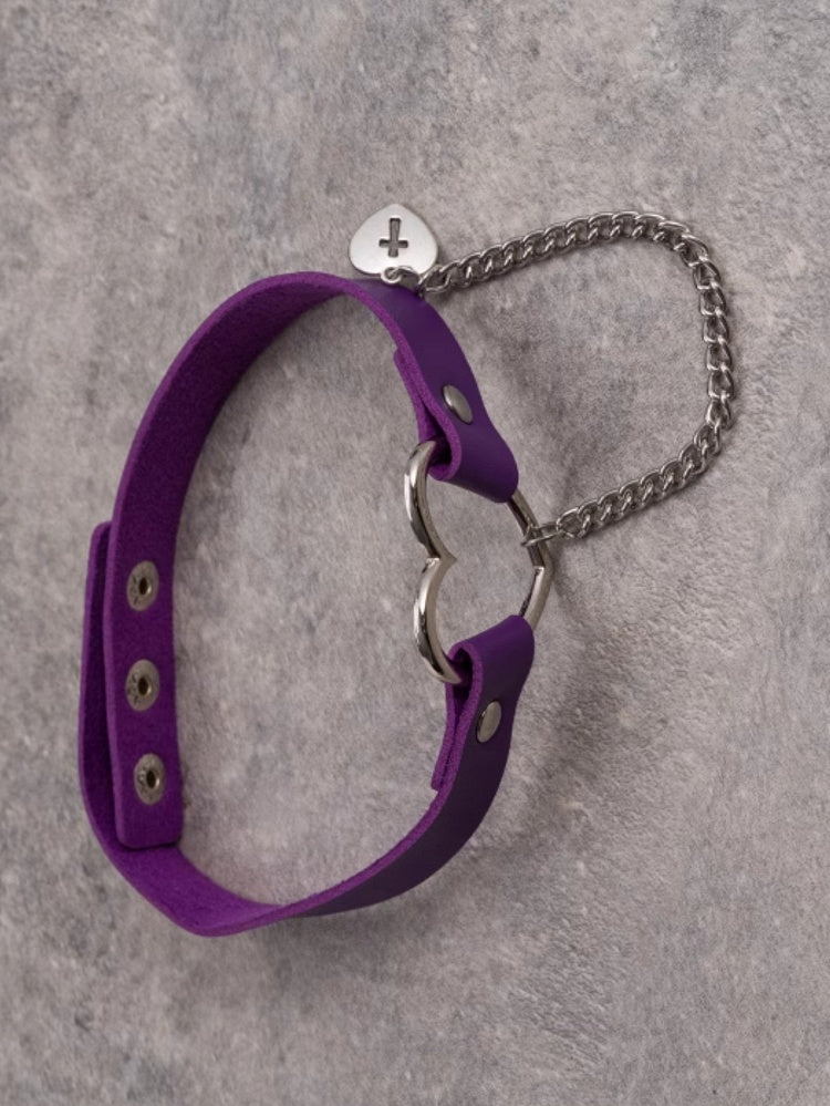 Chain And Heart Cut-out Gothic Choker Pendant Purple Cross-shaped