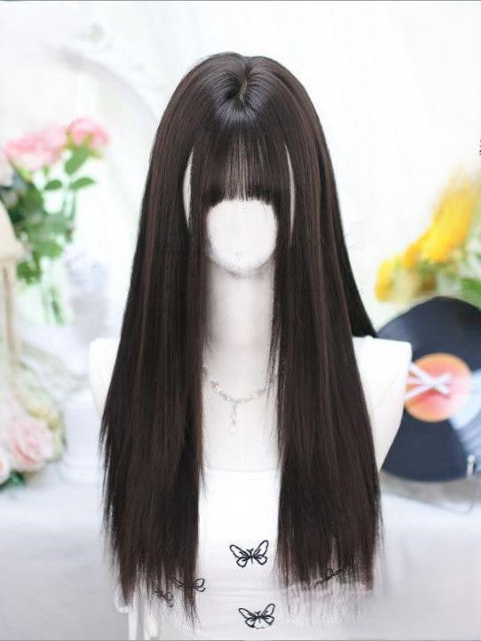 Wig Black With Bangs Straight Long