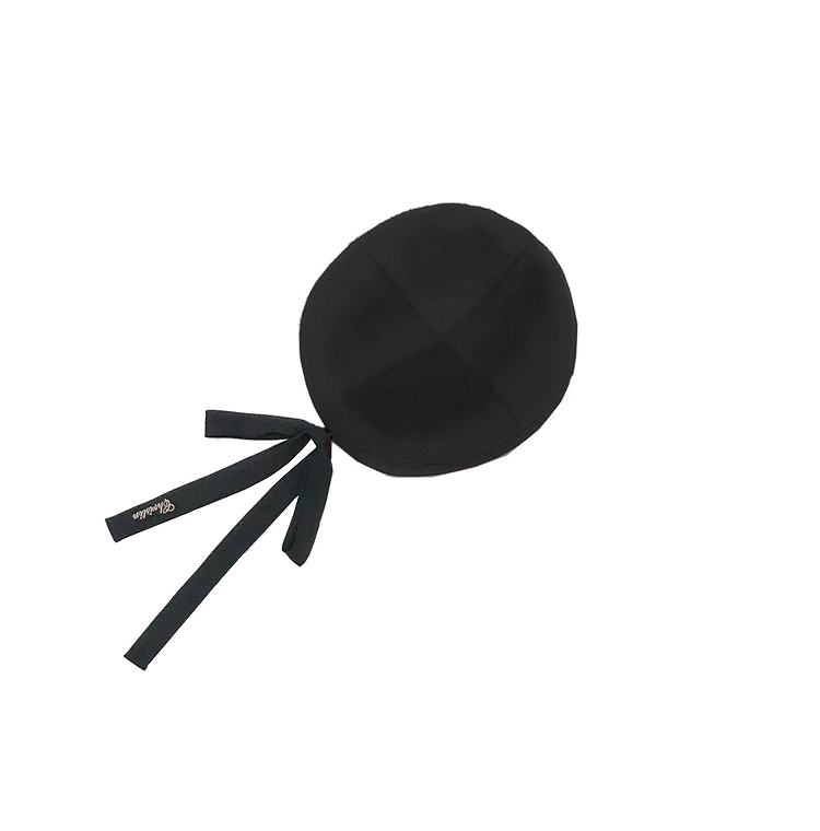 Beret with Bow Accent Black Wool