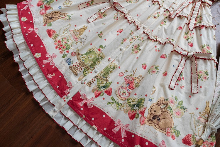 Bunny Pink House Kleid Saumdruck Lolita Red Fashion und Erdbeere